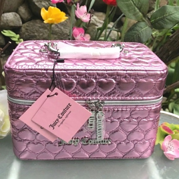 Juicy Couture Handbags - Juicy Couture Pink Nylon Puffer Hard Train Case Metallic Pink Case + Mirror BNIP